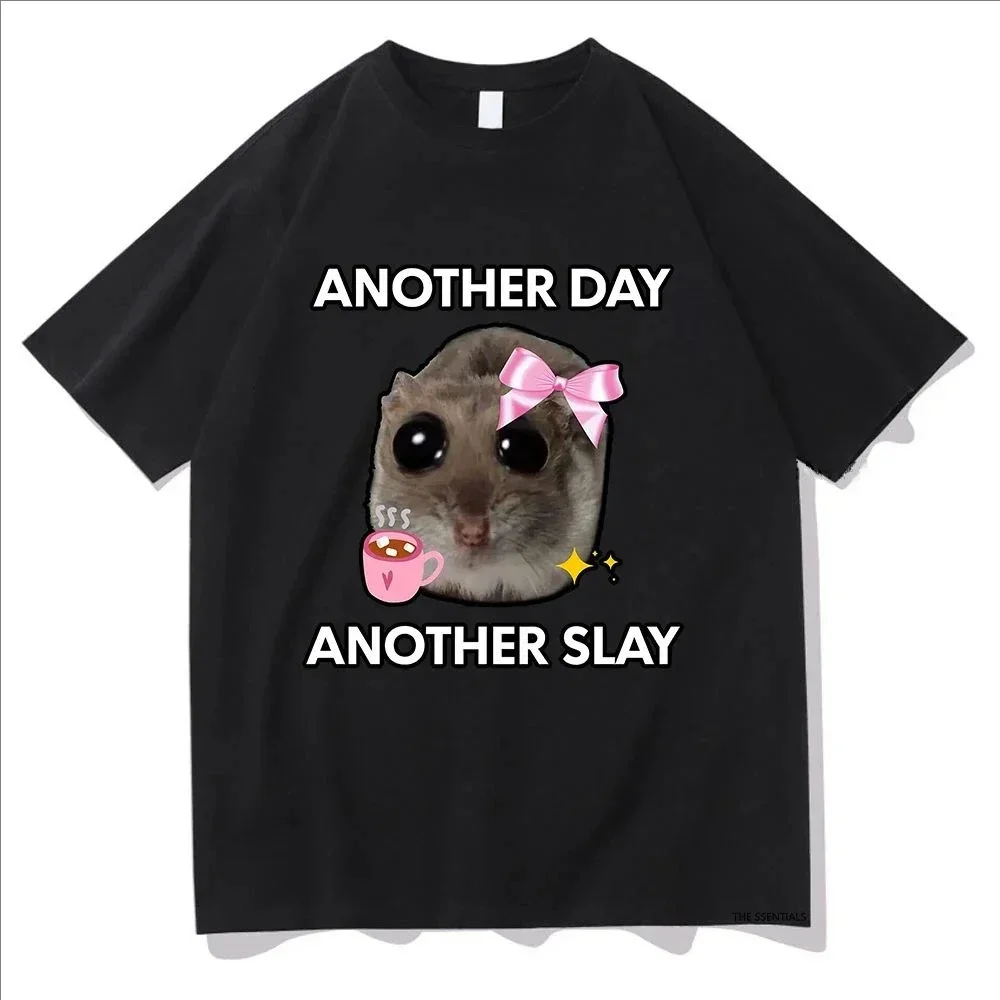 Have Another Day Another Slay Sad Hamster Print Pattern T Shirts Men/Women Harajuku Aesthetic Tshirt Vintage Unisex Streetwear