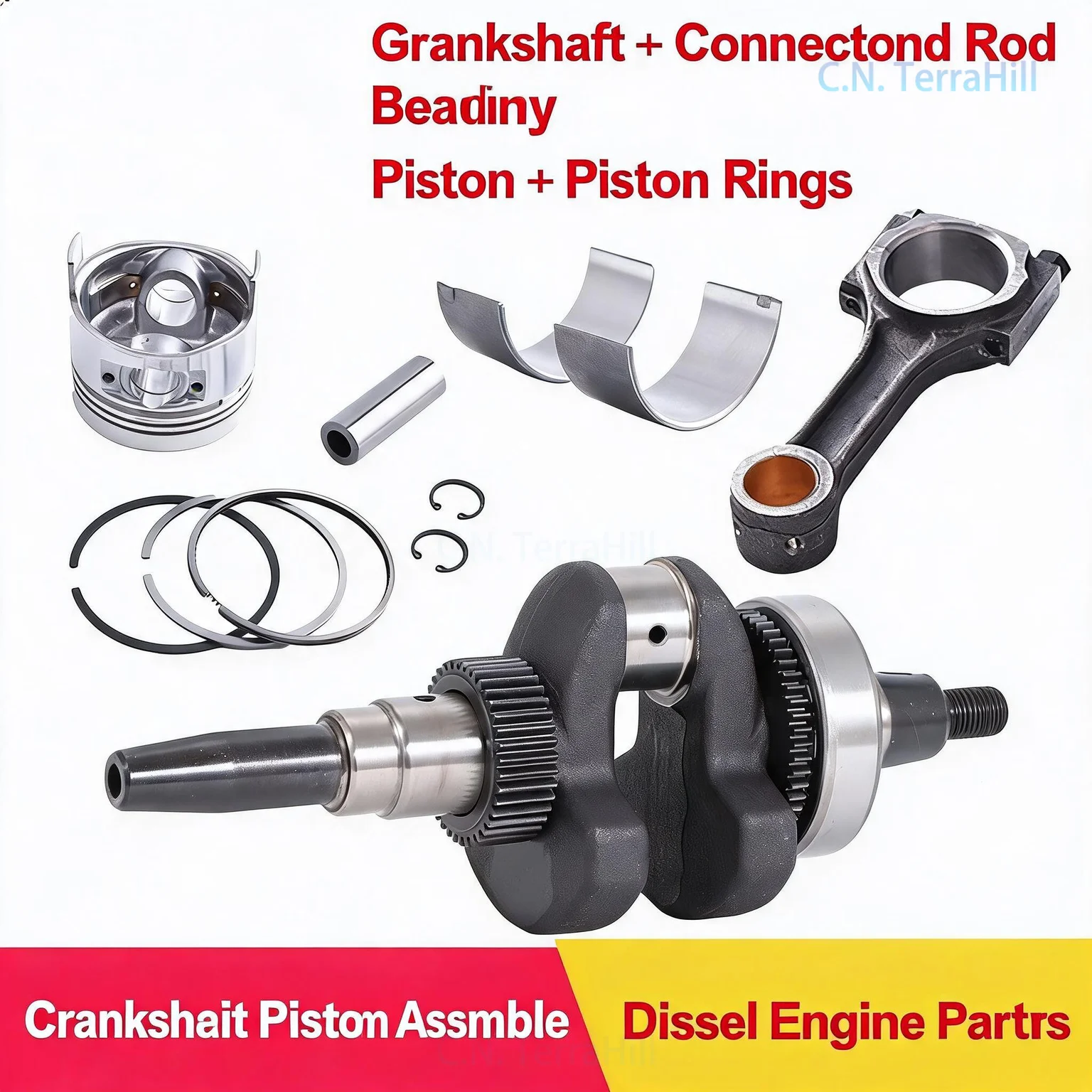 Diesel Generator Engine Parts 5-8KW 186F 188 192F 195F Tapered Crankshaft Piston Connecting Rod Bearing
