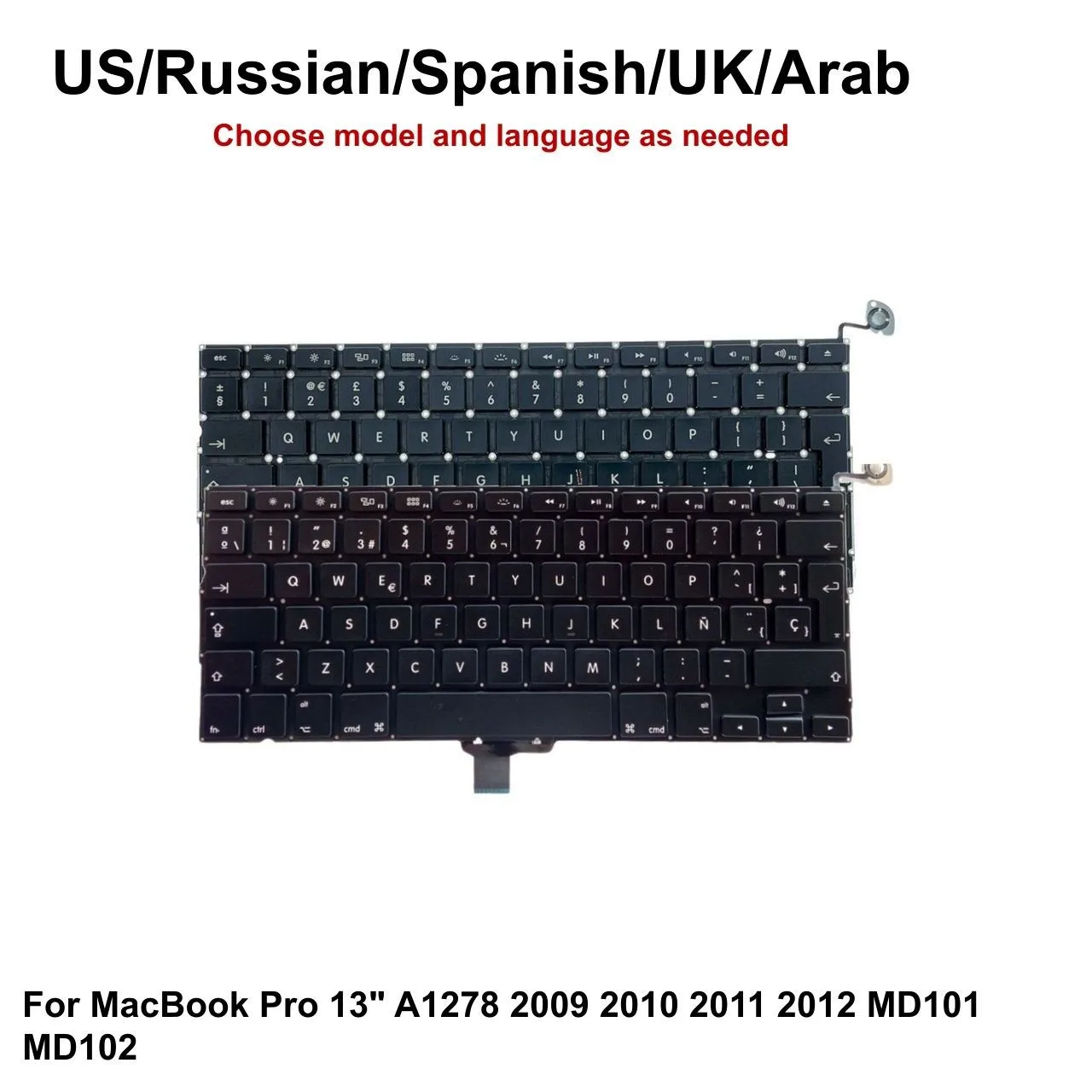New US Russian Spanish UK Arab Backlit Keyboard For Apple MacBook Pro 13