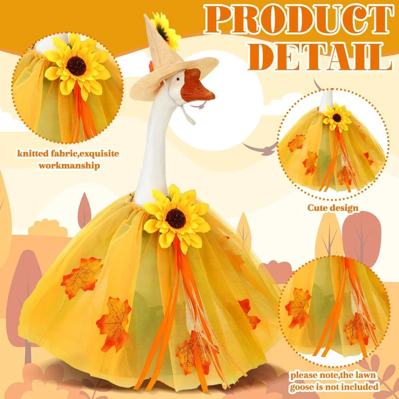Thanksgiving Porch Goose Costume Set 23 Inch Outdoor Statue Fall Maple Leaf Print Outfit for Harvest Season Garden Decoration