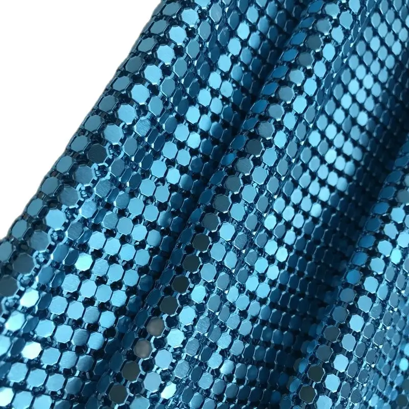 Shiny Blue Aluminum Metal Sequin Fabric, DIY Sewing Party Dress, 150x45cm