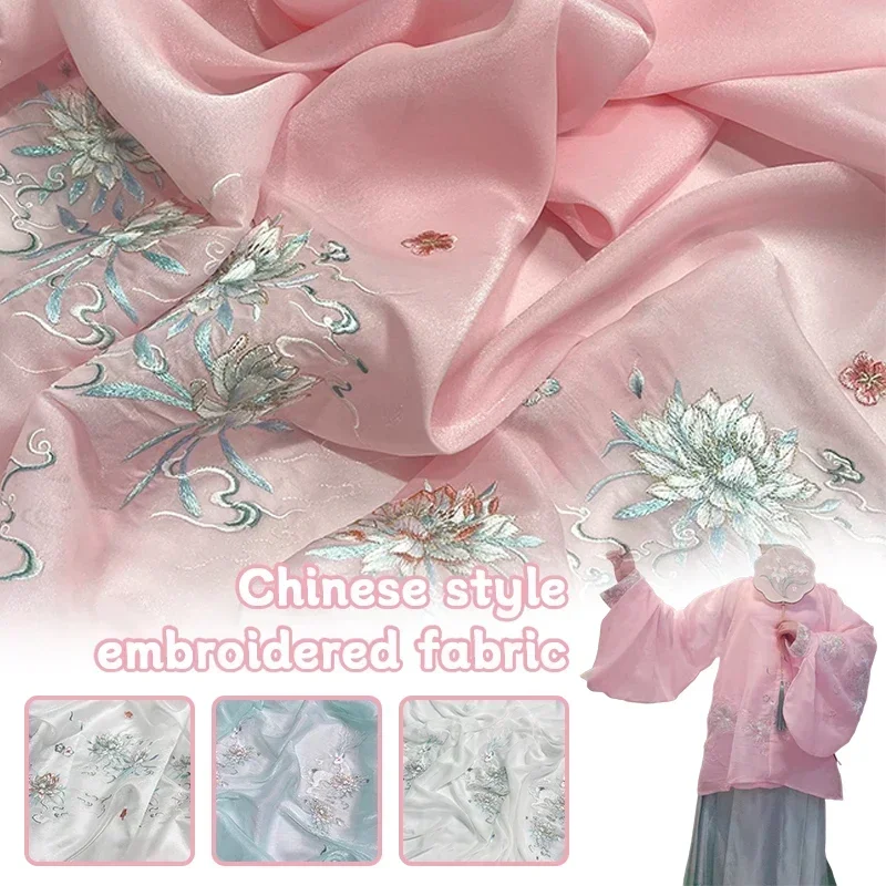 100x150cm Chinese Hanfu Embroidery Fabric Organza Ancient Style Printed Designer Fabric For DIY Hanfu Shirts Doll Clothing