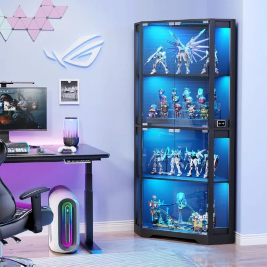 Lighted Corner Display Cabinet with Glass Doors for Collectibles view 6