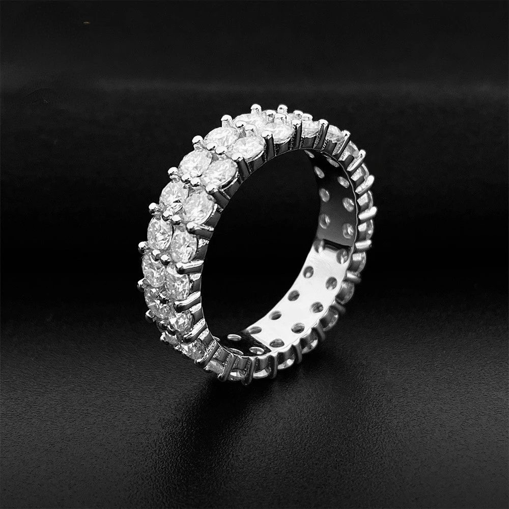 

3.0mm Moissanite Ring Double Row Luxurious S925 Sterling Silver Women Fine Jewelry White Gold Diamond Tester Pass Drop Shipping