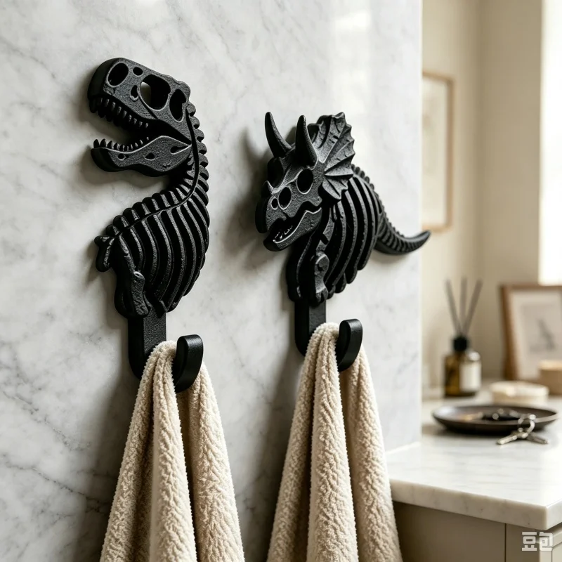 2PCS 3D Printed Plastic Dinosaur Skeleton Wall Hook Set,T‑Rex And Triceratops Hanging Hooks,Wall‑mounted Hanger For Household