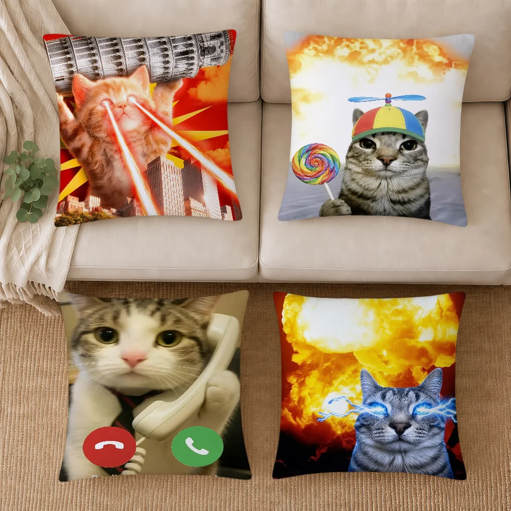 Fun Cat Meme Telephone Calling Cushion Cover Soft Pillowcase Double Sided Sofa Home Living Room Decor Bed Hogar Pillowcover Gift