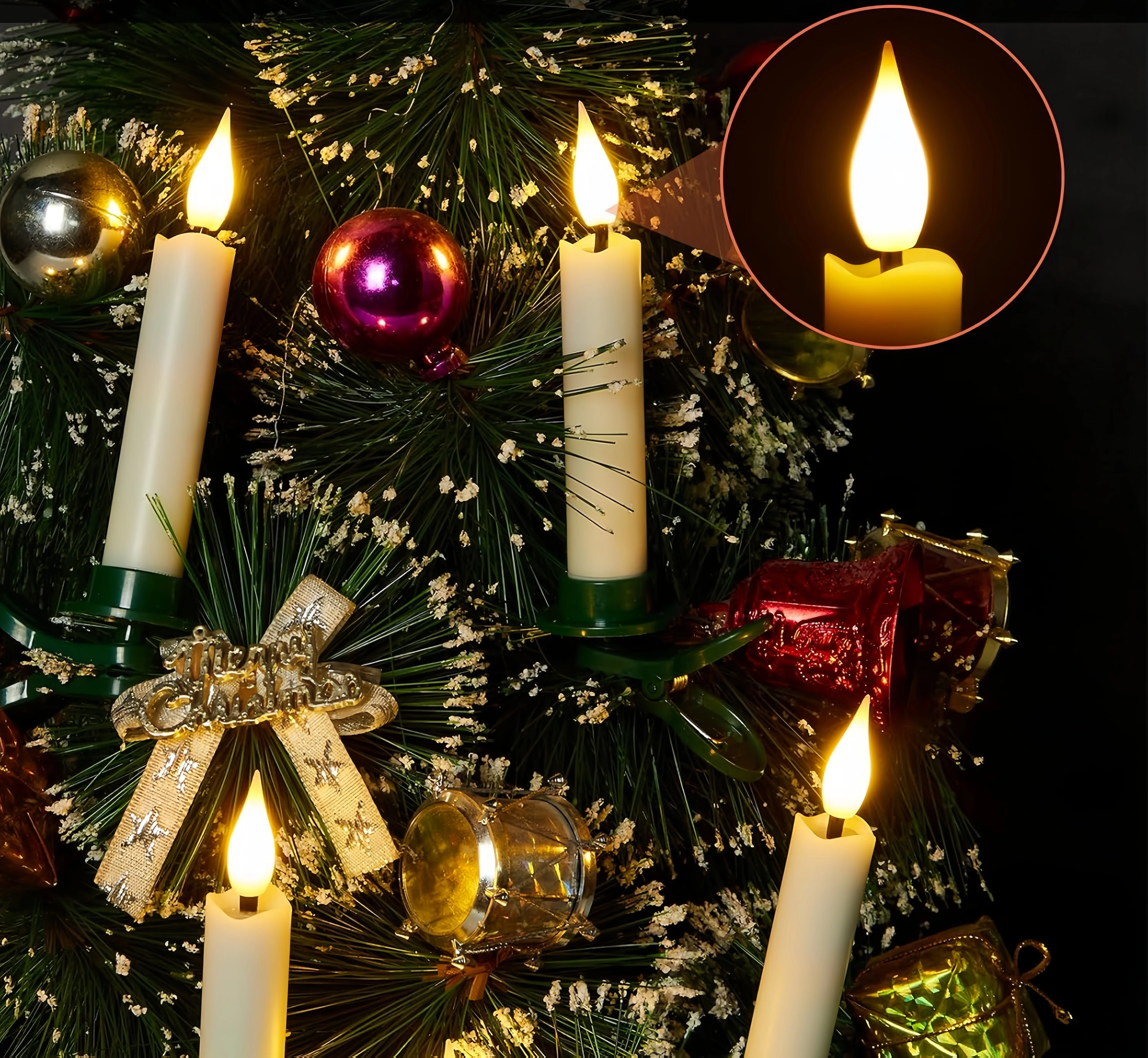 Clip On LED Taper Candlesticks 3D Flickering flame Wavy edge Battery operated stick candle w/remote timer Wedding Home Christmas
