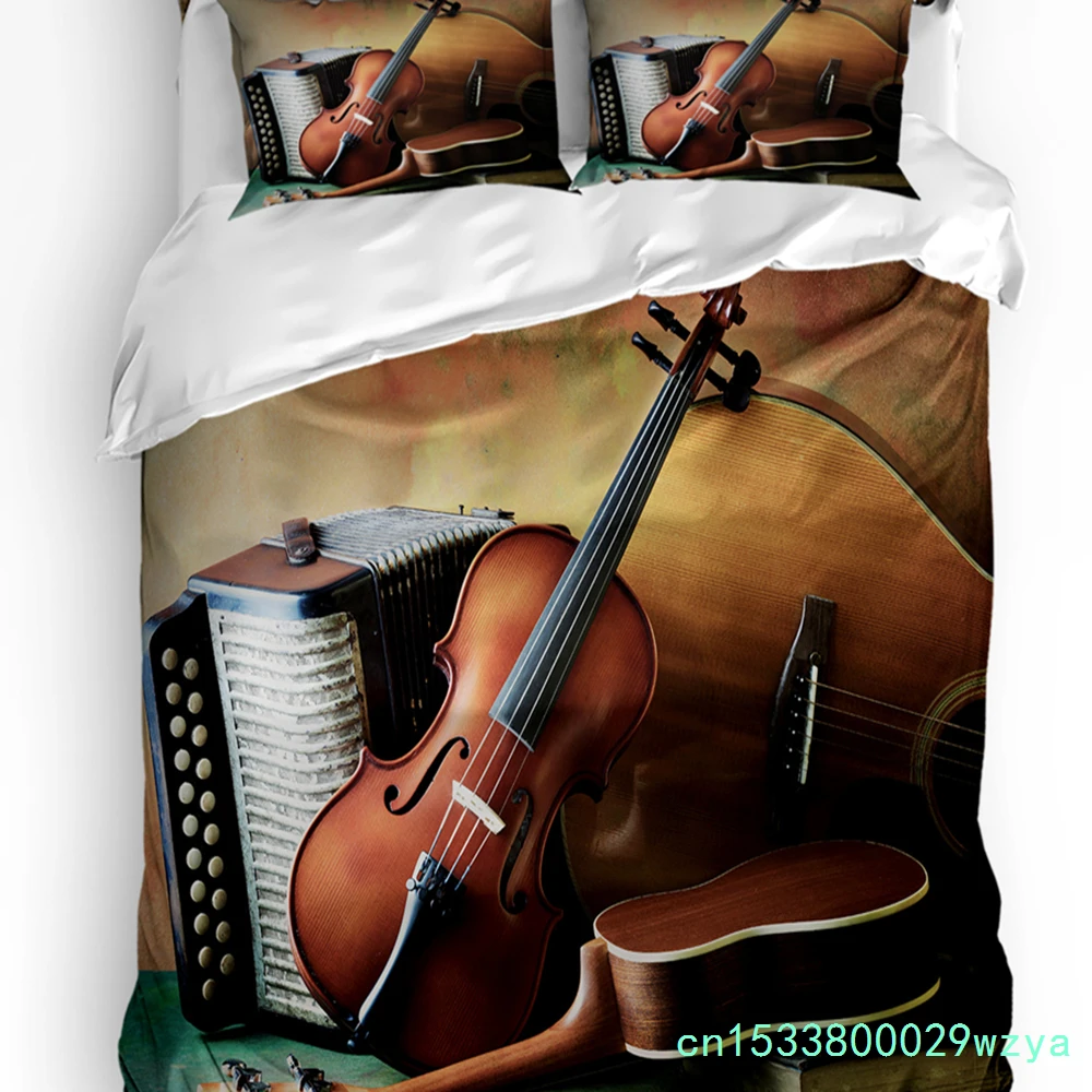 Artistic Violin Music Vintage Bedding Set 3pcs Duvet Cover Pillowcase Kids Adult Quilt Cover Double Bed Set Home Textile