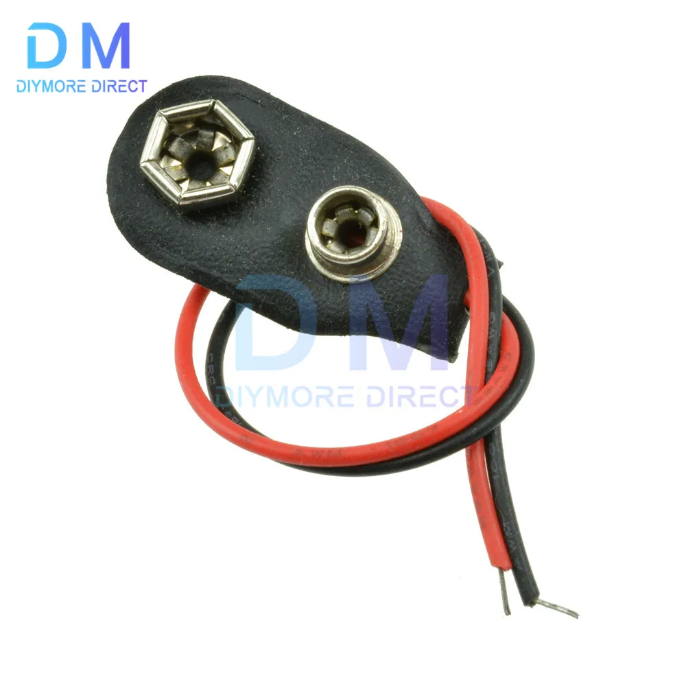 10PCS I Type 9V Clip-on Battery Connector Leather Shell Black Red Wired 9 Volt Battery Clip Connector Battery Holder