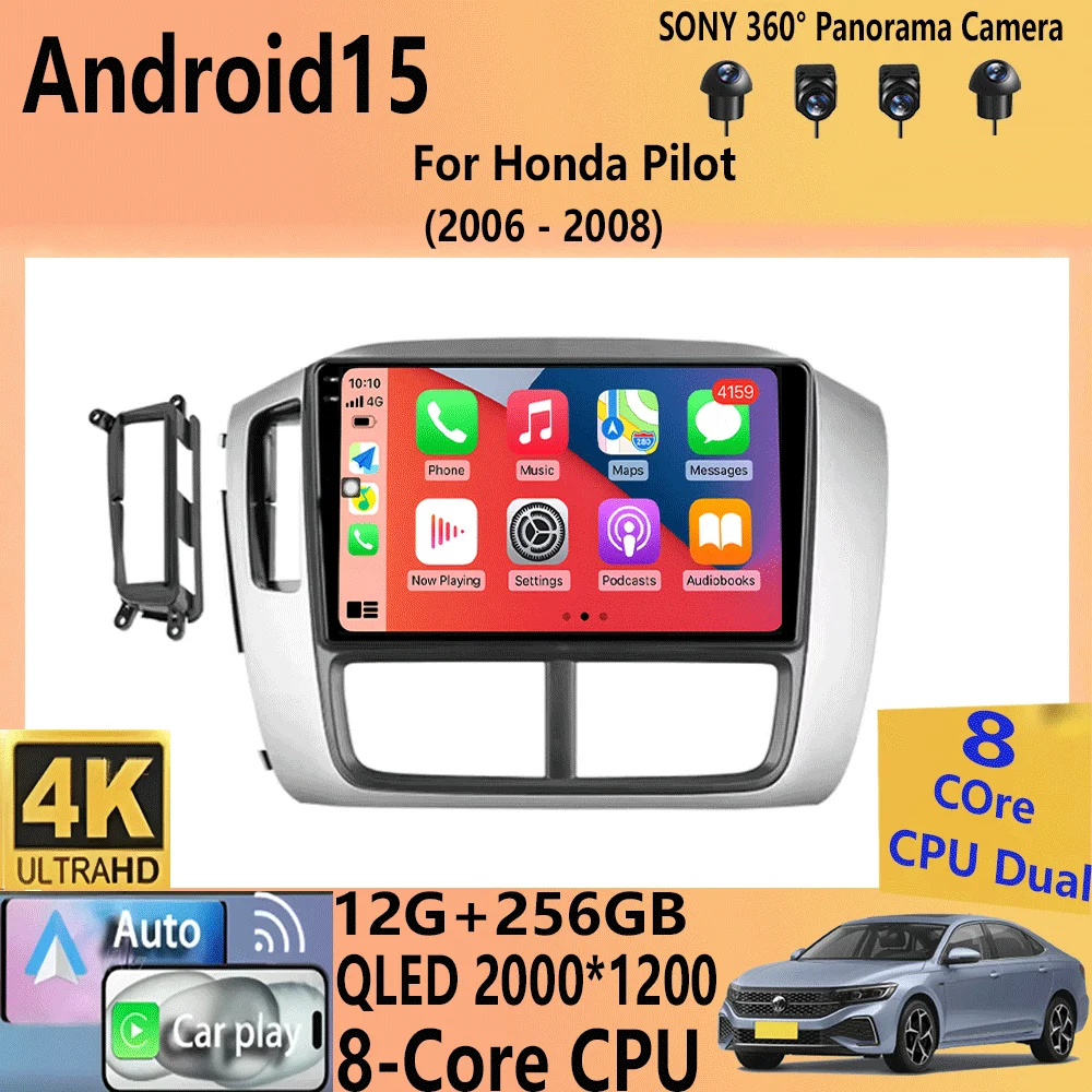 

Android 15 Carplay Car Radio Auto WIFI+4G Multimedia Player For Honda Pilot 2006 2007 2008 DSP Autoradio Stereo 2din Head Unit