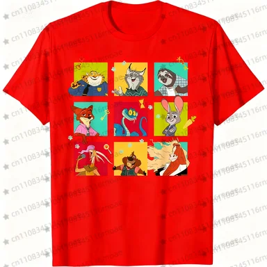 تي شيرت جديد لعام 2026 من Disney Zootopia 2 مطبوع عليه رسوم كرتونية بأكمام قصيرة مناسب لكل من الرجال والنساء ملابس الشارع للزوجين