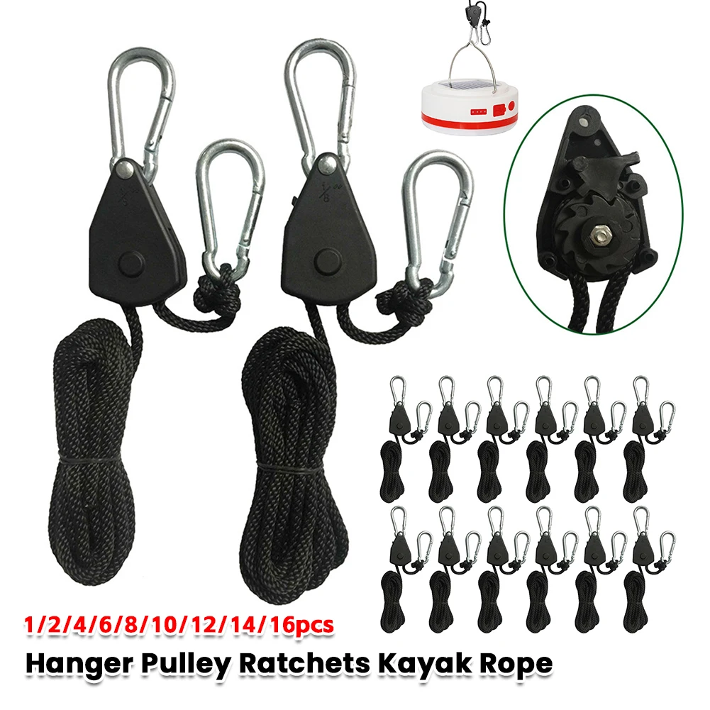Poulies à cliquet pour corde de kayak, 1/2/4/6/8/10/12/14/16 pièces, corde de 1,6 m, poulie à cliquet, verrouillage, suspension, rideau de ciel, tente pour le camping