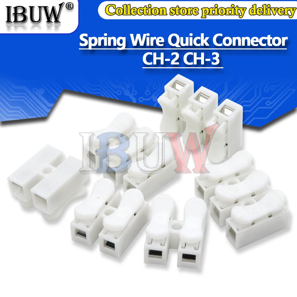 10PCS CH-2 CH-3 Spring Wire Quick Connector 2P 3P Electrical Crimp Terminals Block Splice Cable Clamp Easy Fit Led Strip