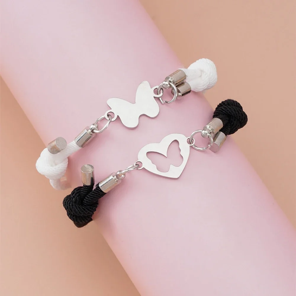 Pulsera de pareja de corazón de amor para amantes, mujeres y hombres, cuerda ajustable hecha a mano, relación de amigos, pulseras a juego, regalo de joyería