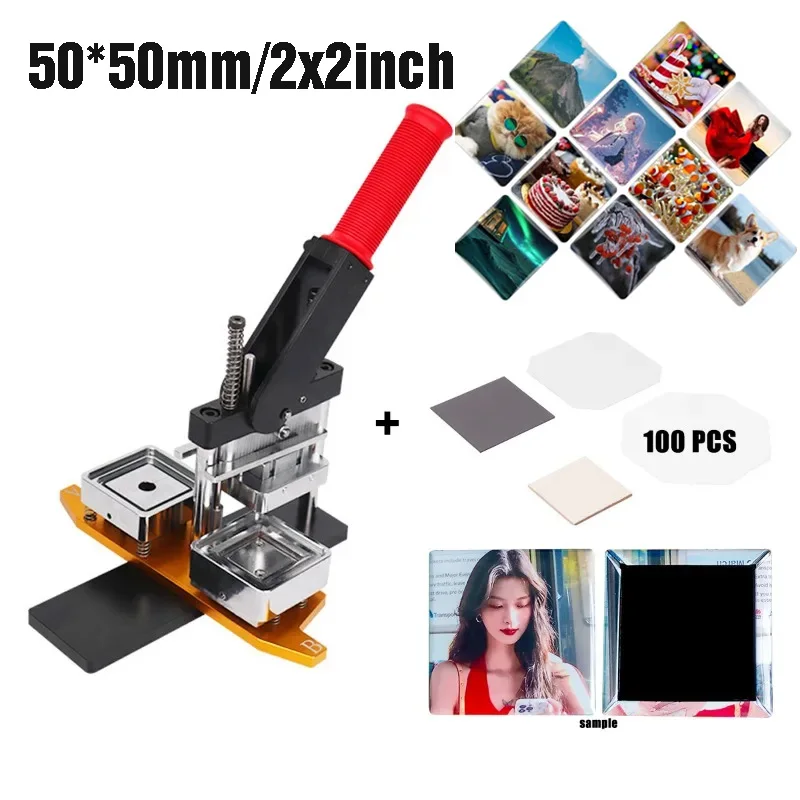 

50x50mm/1.97x1.97 Inch Square-Shaped Maker Machine for DIY Refrigerator Magnet with 100 Sets Fridge Magnet Button Maker Supplies