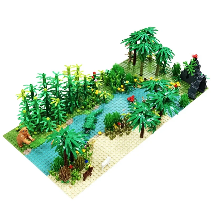 Building Blocks Plates City MOC Parts Creative DIY Bricks Sea World Animals Shark Fish Turtle Crab Seaweed Grass Tree Rainforest