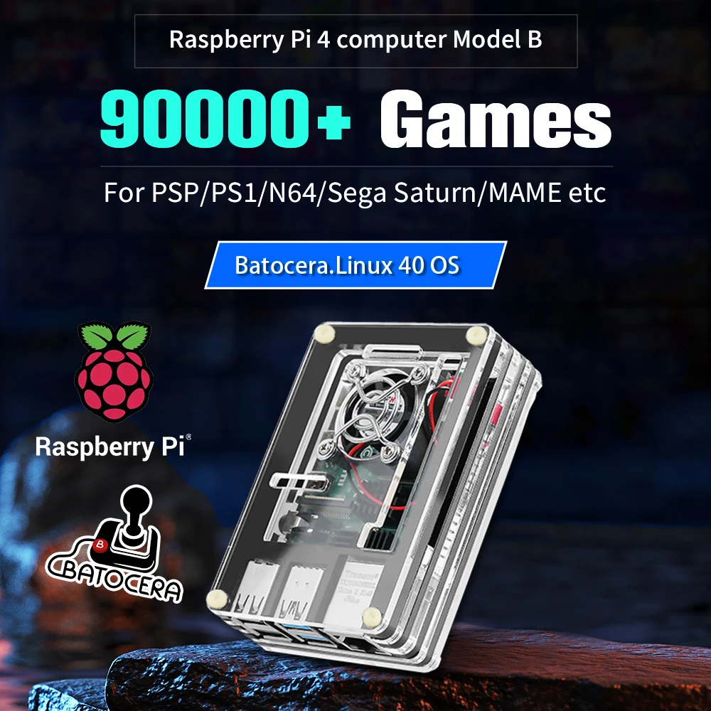 Batocera 40 OS Retro Game Console Raspberry Pi 4 Computer Model B for PS1/N64/PSP/Sega Saturn/MAME/NEOGEO/NDS with 90000+ Games