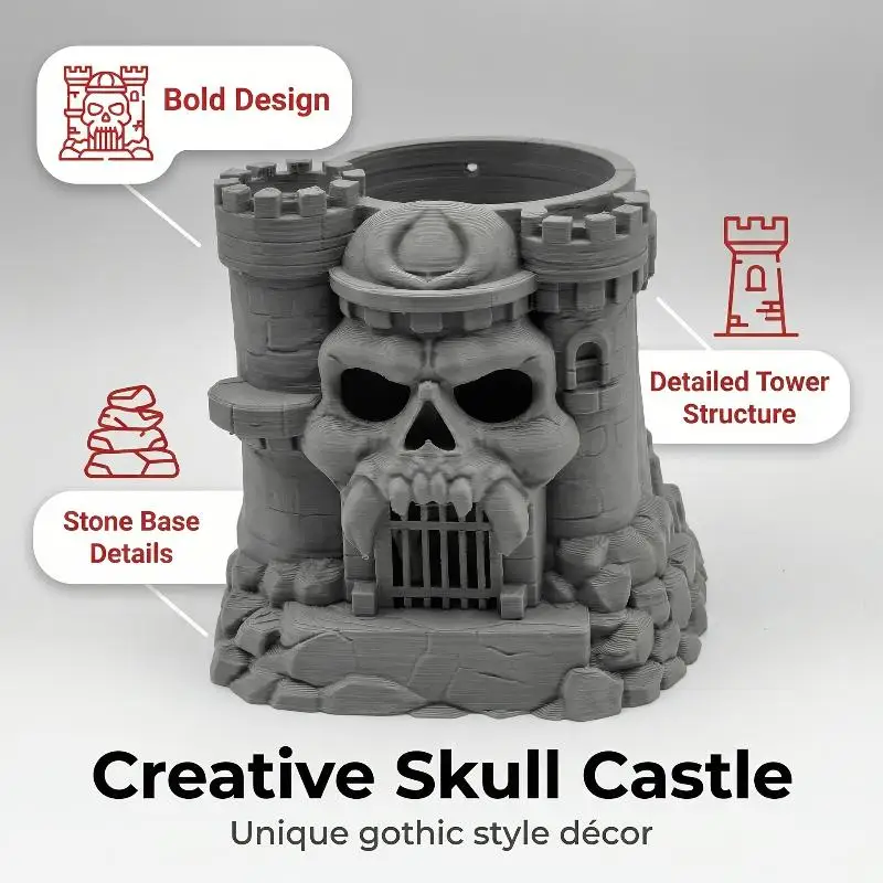Creative Gothic Skull Castle Pen Holder Multi-functional Skeleton Brush Organizer Rack for Office Vanity Desk Decor