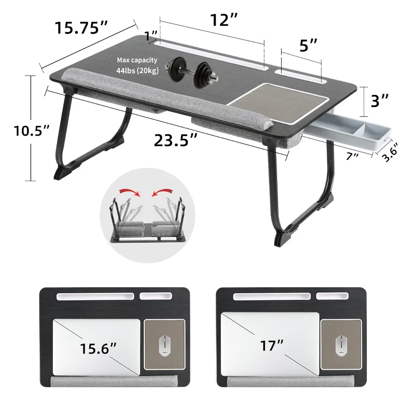 MUMUCC Versatile Portable Foldable Laptop Desk with Mouse Pad Card Slot Drawer for Bed on Table Gaming Computer Desk