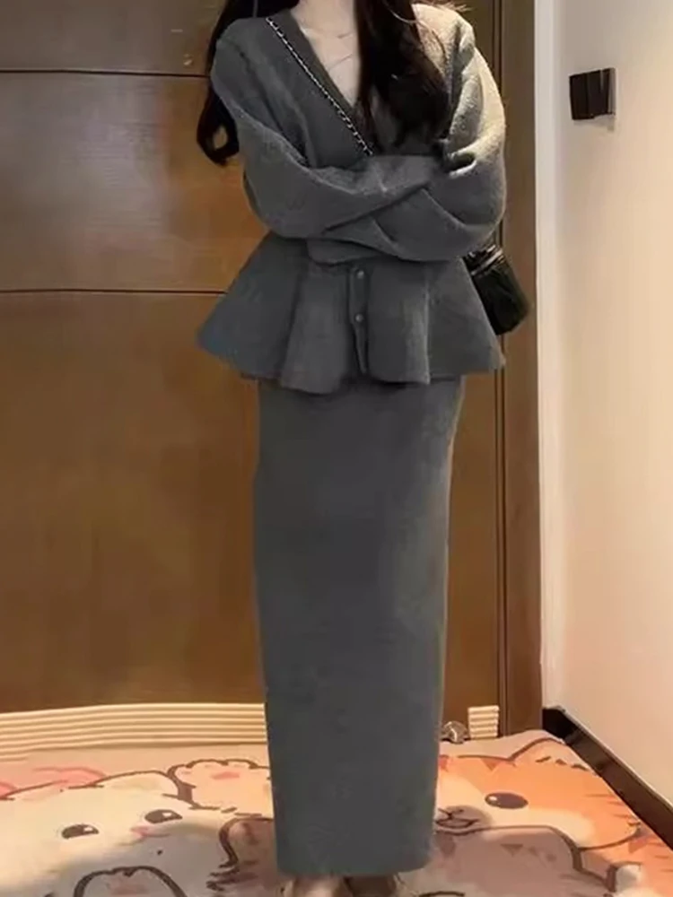 

Осень-зима женский свитер для беременных во французском стиле с небольшим ароматом ветра, новый свитер, вязаная полуюбка, комплект из двух предметов E12035