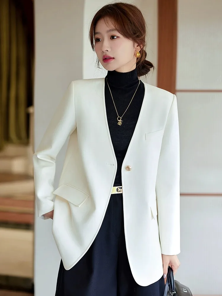Casual Style Unisex Long Sleeve Suit Jacket Women's Loose Fit Button Pocket Detail Polyester Fiber Anti-Wrinkle Casual Wear