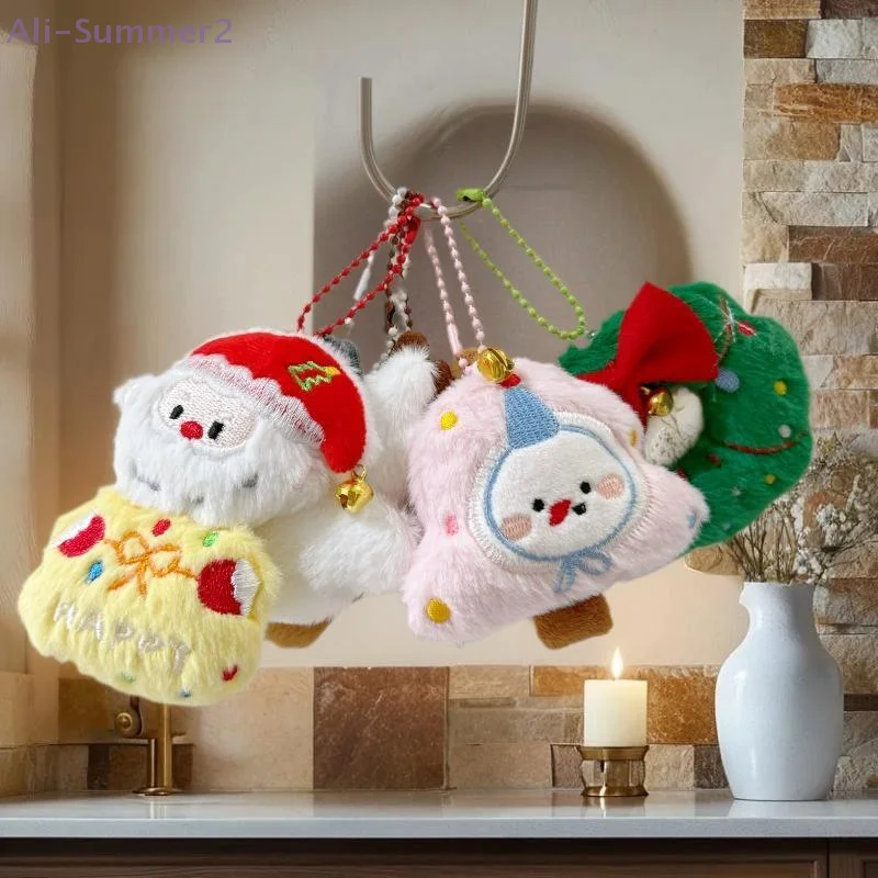 Kawaii Cartoon Plush Santa Claus Christmas Tree Keychain Lovely Christmas Stuffed Doll Toys Backpack Pendant Accessories Gifts
