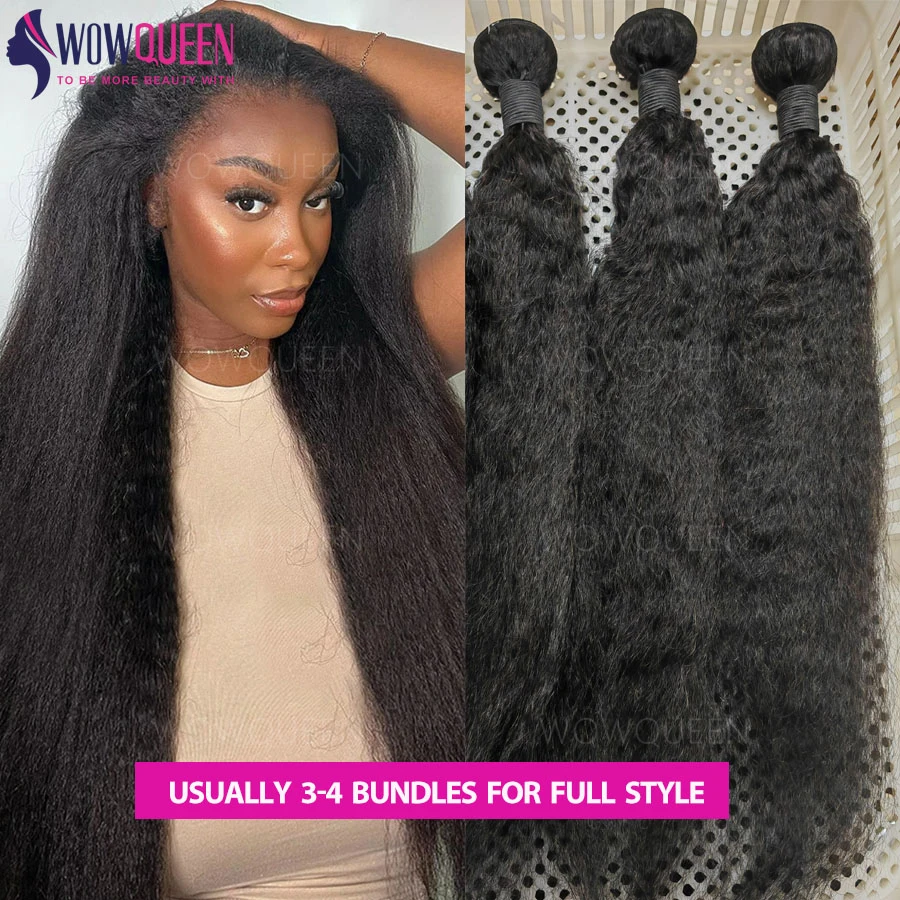 Kinky Straight Human Hair Bundles 30 32 Inch Remy Hair Extensions For Women Thick Yaki Straight Human Raw Hair Weave Bundles — zdjęcie 6