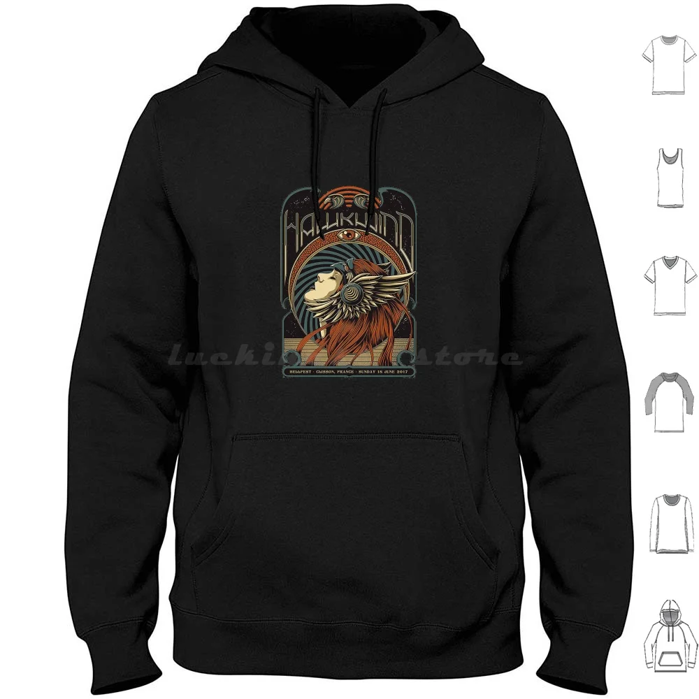 Camisetas Clássicas Hawkwnd com Capuz e Manga Longa, Ilustrações Industriais de Músicas, Bandas Hawkwind, Álbum Hawkwind, Máscaras Hawkwind