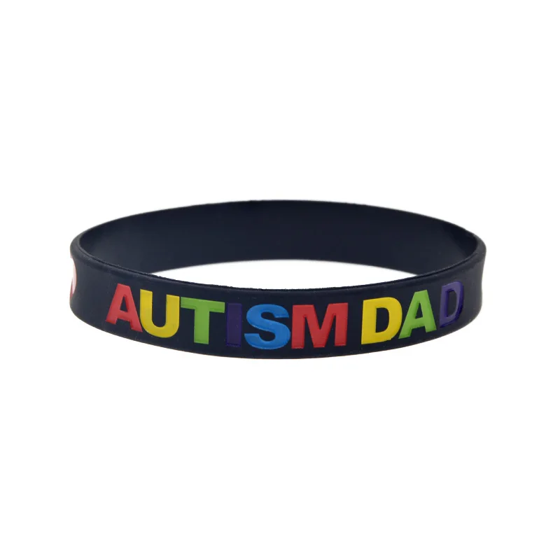 1 PC Debossed Autism Dad Mom Silicone Wristband Adult Size