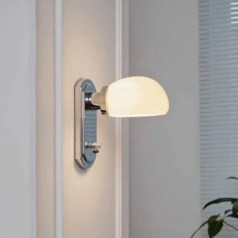 

American Wrought Iron Wall Lamps White Glass Lampshade Bauhaus Living Room Bedroom Restaurant Corridor Sconces LED Light Fixture