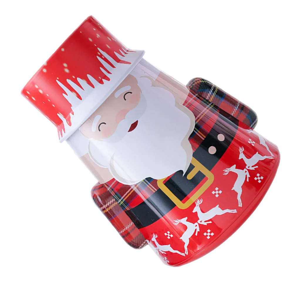 Christmas Candy Jar Iron Tin Container with Tumbler Design for Candies Small Gifts Jewelry Storage Decorative Desktop Xmas Candy
