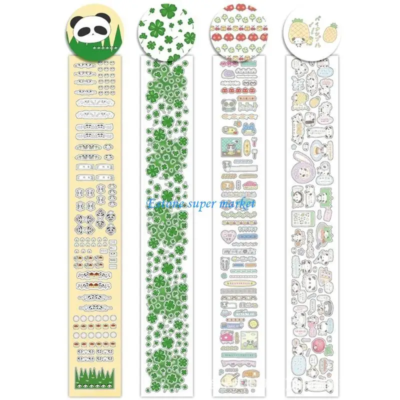 

090B Decorative Panda Clovers Paper Tape Sticker Roll For Journals And Gifts Wrapping