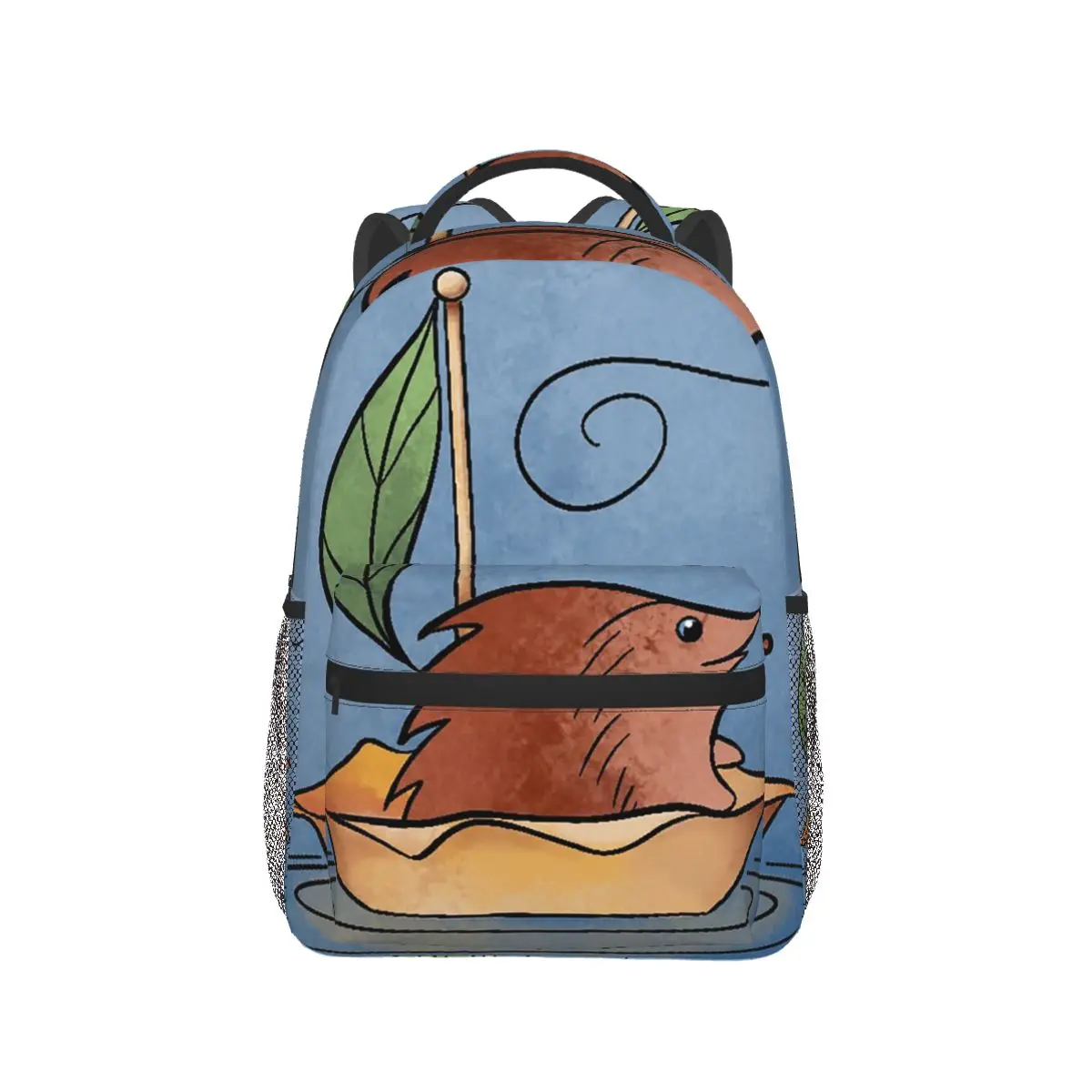 

Hedgehog On A Leaf Boat Backpack Hot Sale Daypack Large Capacity Children BookBag School Bag Shoulder Bags for Men Women