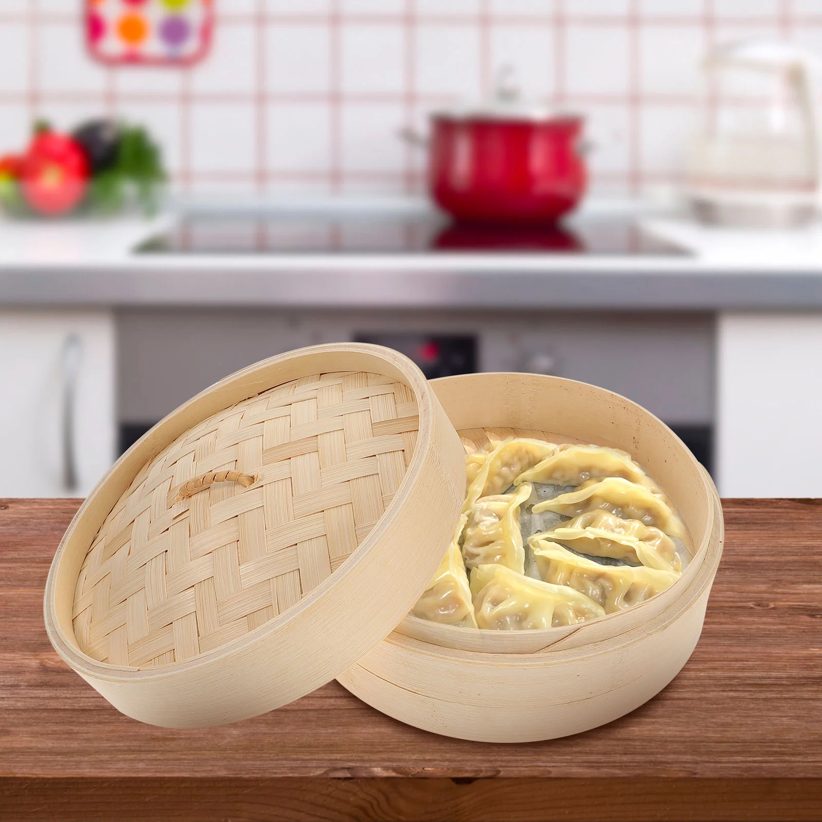 Bamboo Steamer Steamed Stuffed Bun Dumpling Vegetable Basket Food 10X10X7CM Steaming