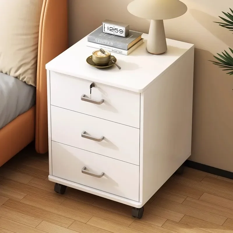 Modern Lockable Bedside Table Small Removable Storage Cabinet Simple Bedroom Nightstand Shelf for Home