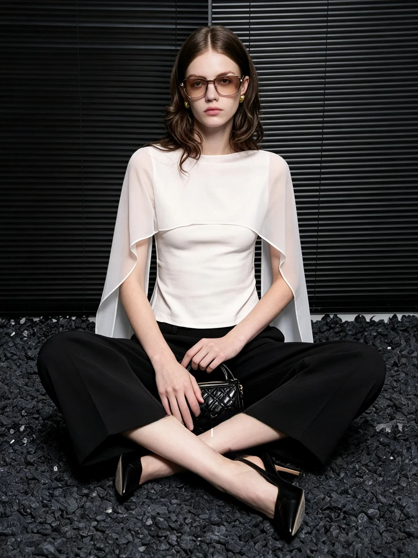 Huaappuw Summer New Style T-Shirt Draped Sensation Backless Sleeveless Slim Fit Mesh Patchwork round Neck Short Length Top
