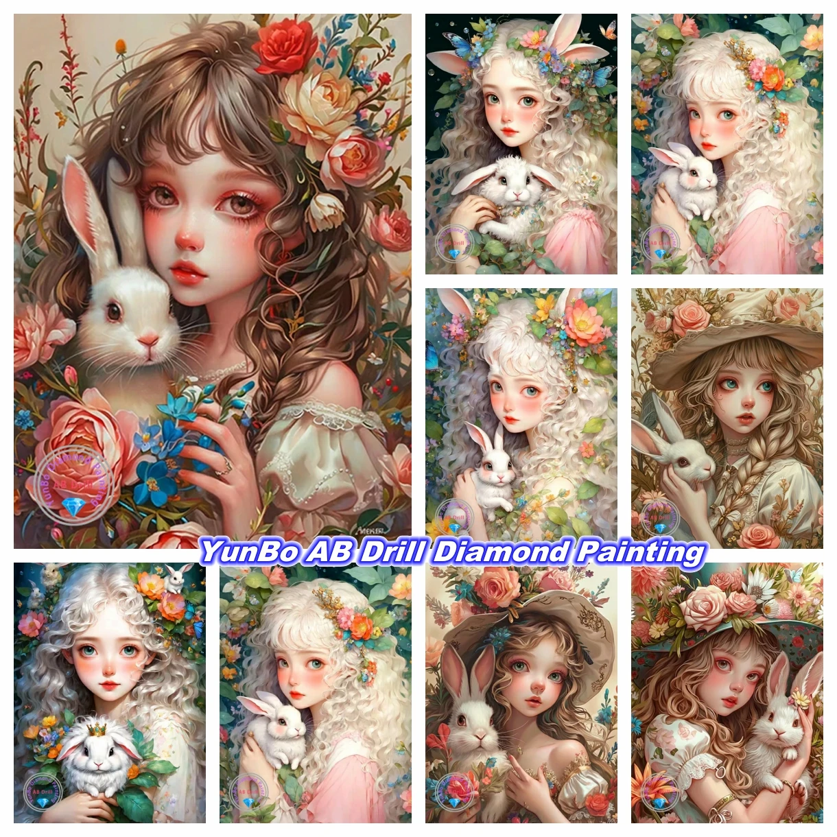 

Rabbit and Elf Girl DIY AB Diamond Painting Mosaic Fantasy Flower Art Cross Stitch Kits Hobby Rhinestones Craft Home Decor Gifts