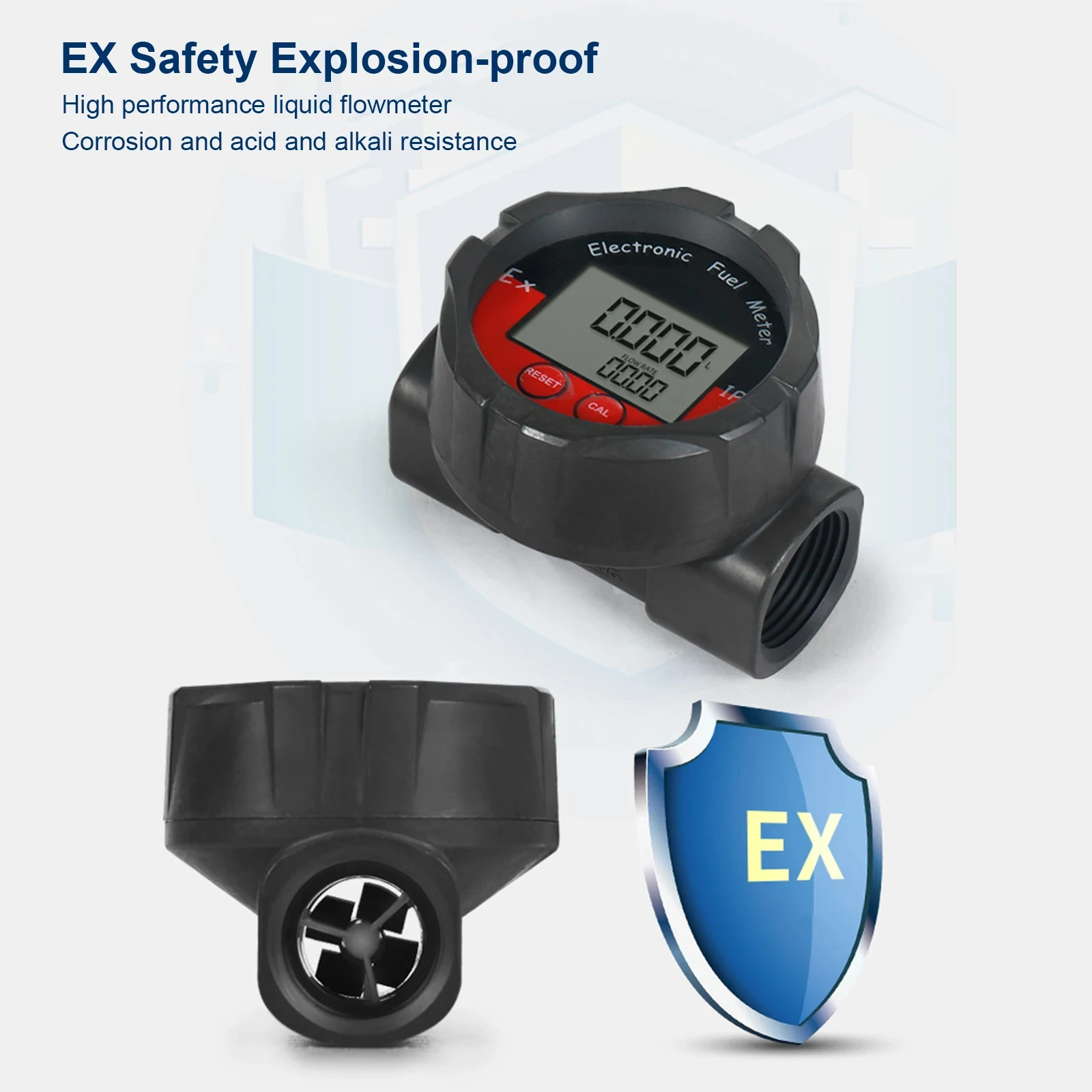 1inch Electronic Turbine Flow Meter High Precision Digital Display DN25 Fuel Meter Waterproof Explosion-Proof Anti-Interference