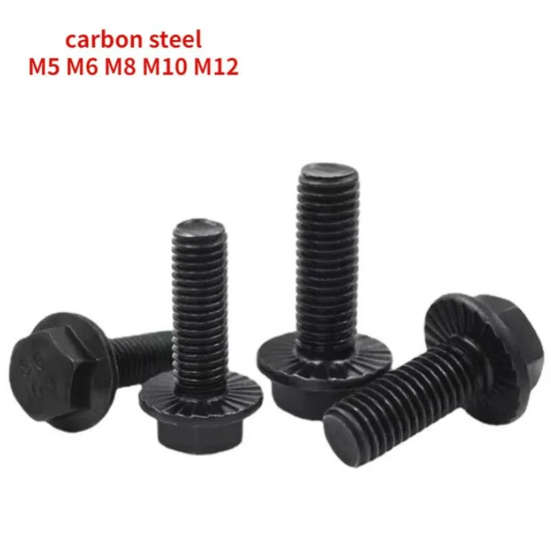 

10/20/50pcs GB5789 Hexagon Head with Serrated Flange Cap Screw Hex Washer Head Bolt Black Carbon Steel M5 M6 M8 M10 M12