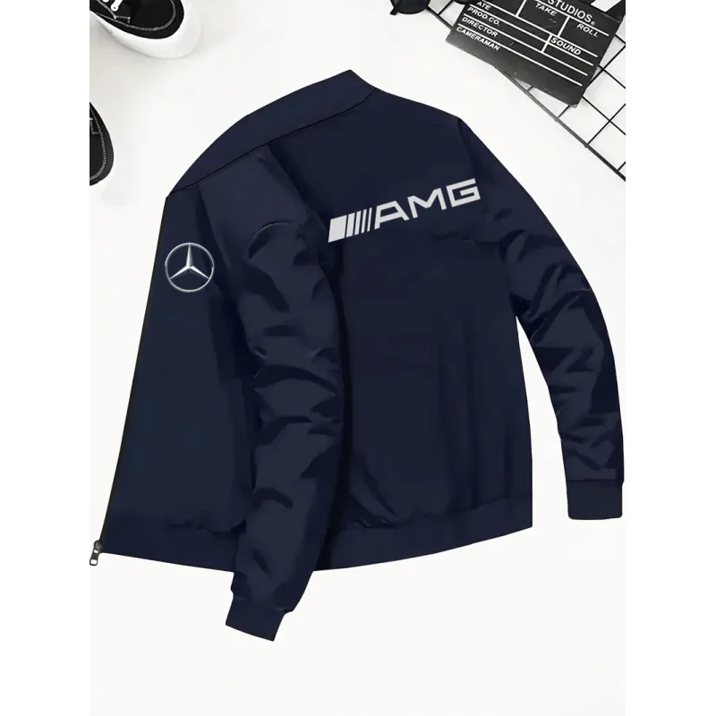 

Spring and Autumn Jacket High-Quality Men's Stand Collar Sports Jacket Motorcycle Pilot Print Mercedes-Benz Workwear Motorcycle