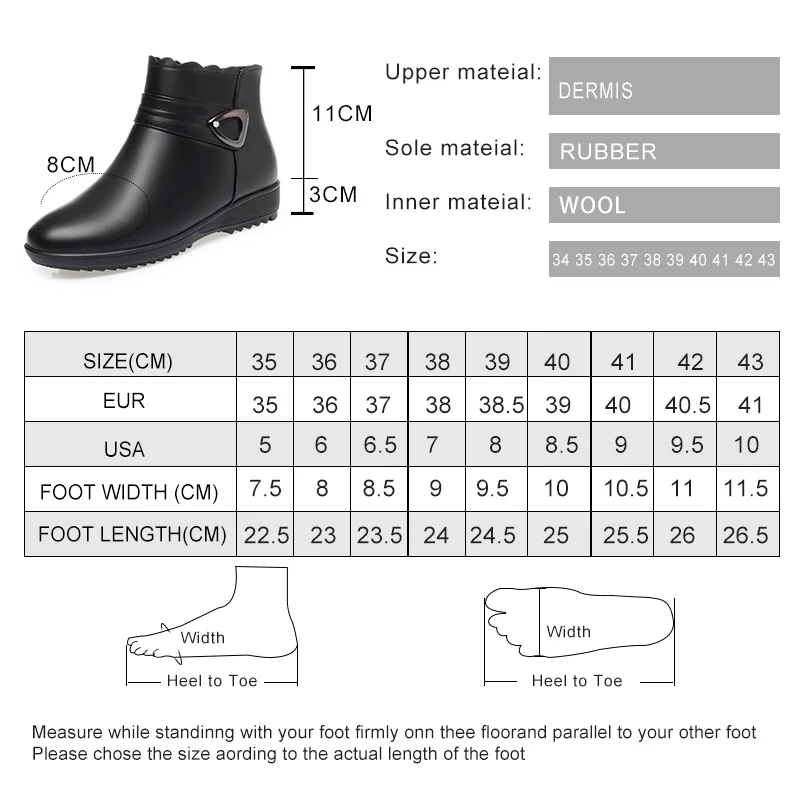 AIYUQI Mom\'s Snow Boots Genuine Leather Flat Bottom Anti slip Large Size Women\'s Short Boots Winter Wool Warm Women\'s Snow Boots