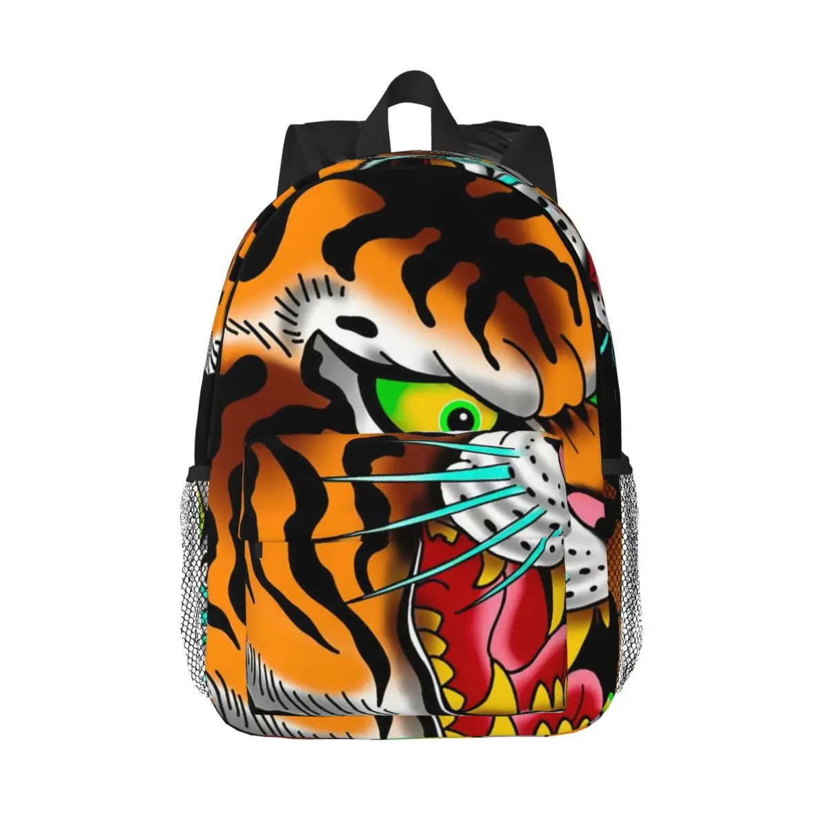 Traditional Tattoo Cartoon Tiger Backpack Daypack Large Capacity Boys Girls BookBag Shoulder Bags for Unisex Children School Bag