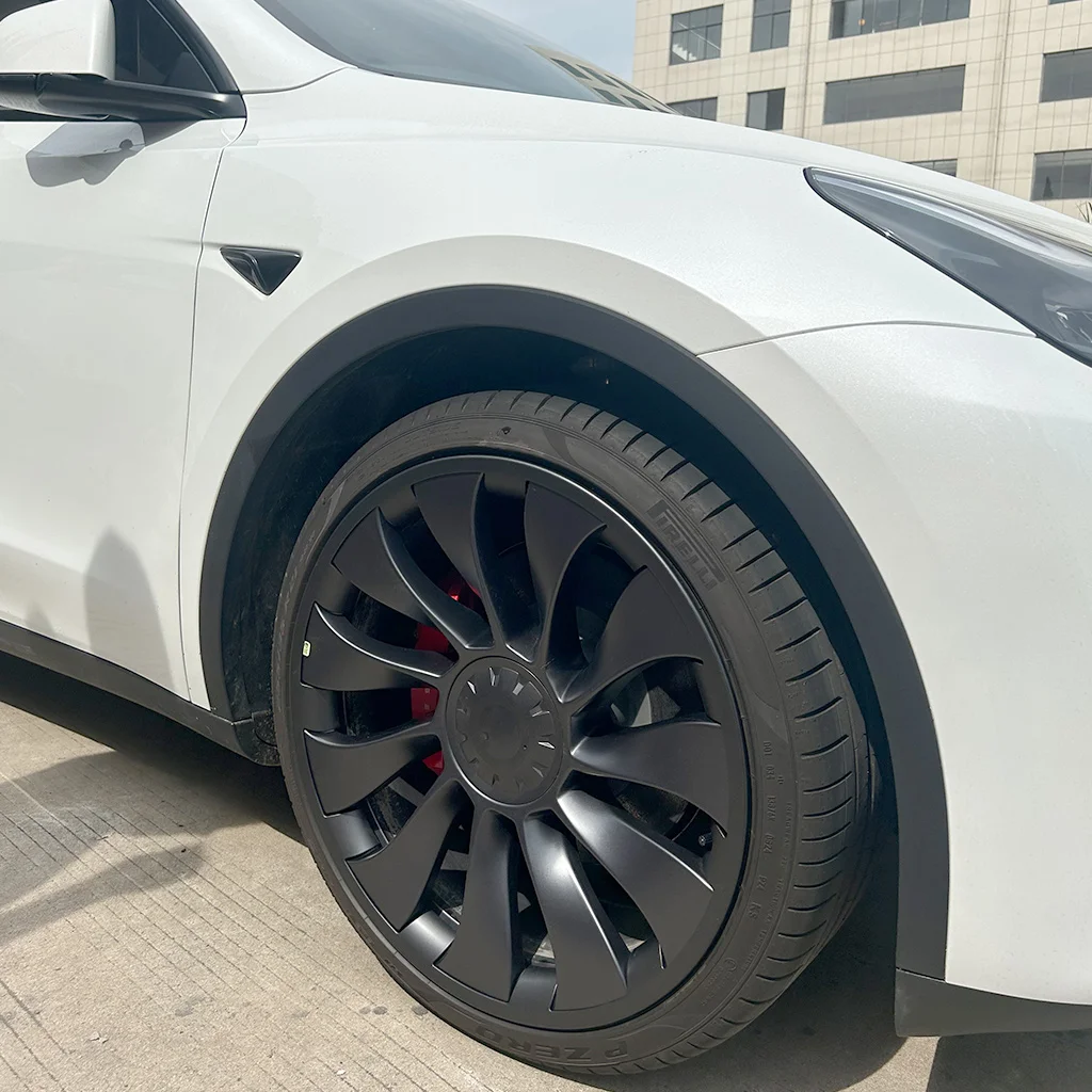4 pcs Hub cap protective edge cover, steel rim cover for tires, border and hub cover suitable for Tesla Model Y 21-inch
