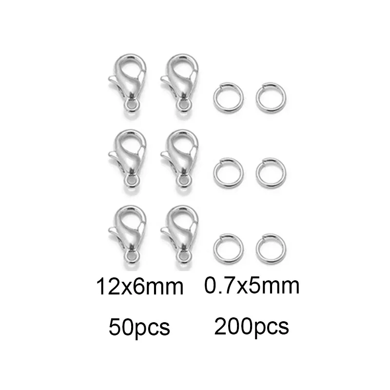 8 Farben 200 Stück offene Biegeringe + 50 Stück Karabinerverschlüsse Haken Verbinder Schmuckherstellung DIY Armband Halskette Schmuckzubehör Kit