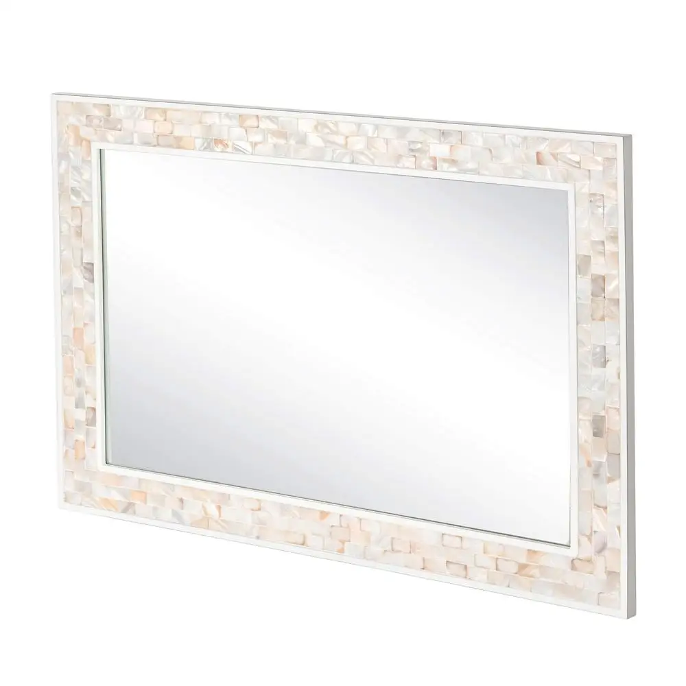 Rectangle Mosaic Mother of Pearl Inlay Wall Mirror 24x36 Inch Coastal Decor Bathroom Mirror