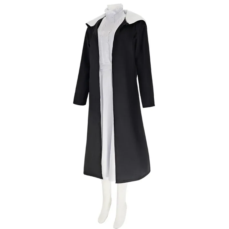 زي أنيمي فرن التنكري فستان أبيض وأردية سوداء طويلة شعر مستعار أرجواني مجموعة أداء الهالوين SF/1