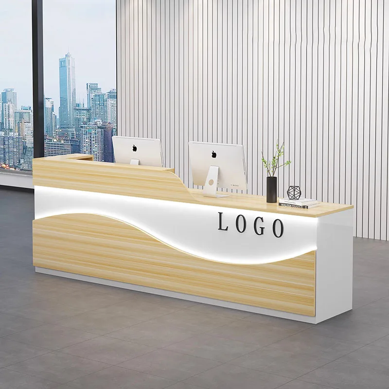 مكاتب استقبال ذات تصميم طويل، متجر حديث، بار تجميل، مكاتب استقبال فاخرة لمطعم الفندق تعرض أثاث صالة Mostrador #5