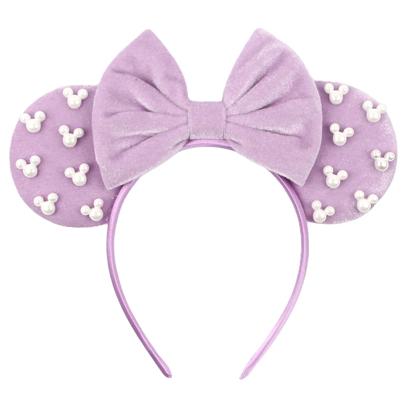 Trendy Pearls Velvet Mickey Mouse Headband Disney Ears Hairband Women Birthday Party Decoration Kids Park Trip Hair Accessories