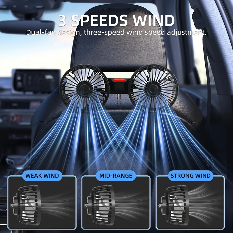 

5 В 12 В 24 В Автомобильный вентилятор Охлаждающий автомобильный вентилятор с двойной головкой USB Автомобильный вентилятор 2 скорости Регулируемый автоматический охладитель Воздушный вентилятор Автомобильные аксессуары Wind Regulatio