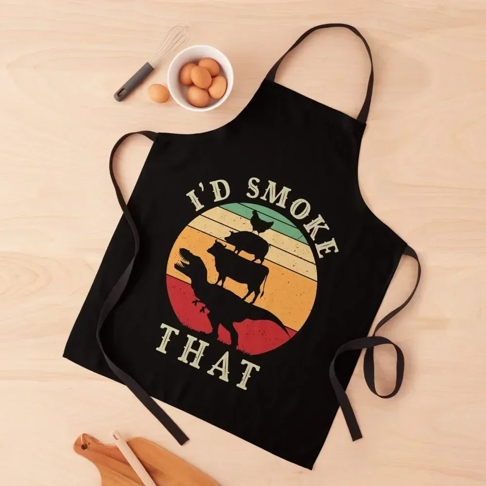 

I'd Smoke That Perfect Pitmaster Gift Meat Grilling Barbecue Meat Smoker T-rex Apron Kitchen Man Woman Kitchen Apron